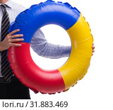 Young businessman with life buoy isolated on white background. Стоковое фото, фотограф Elnur / Фотобанк Лори