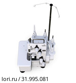 Overlock on a white background. Equipment for sewing production. Sewing clothes and textiles. 3d illustration. Стоковая иллюстрация, иллюстратор Владимир Хапаев / Фотобанк Лори