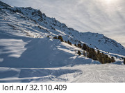 Alpine ski slope, ski area 4 valleys, Switzerland, Swiss Alps. Стоковое фото, фотограф Юлия Бабкина / Фотобанк Лори