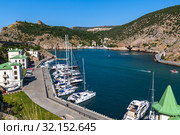 Sevastopol, Crimea - July 3. 2019. The Balaklava Bay from top. Редакционное фото, фотограф Володина Ольга / Фотобанк Лори