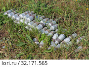 Гранатометные выстрелы ВОГ-25 лежат на земле (2019 год). Редакционное фото, фотограф Игорь Долгов / Фотобанк Лори