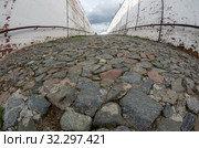 Тобольский Кремль. Крепостные стены и брусчатка. Tobolsk Kremlin. Fortress walls and paving stones. (2015 год). Редакционное фото, фотограф Евгений Романов / Фотобанк Лори