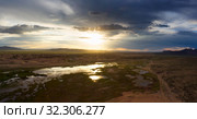 Sand dunes Bayan Gobi and lake at sunset. Стоковое фото, фотограф Михаил Коханчиков / Фотобанк Лори