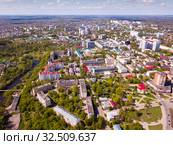View from drone of city of Oryol with buildings and landscape (2019 год). Стоковое фото, фотограф Яков Филимонов / Фотобанк Лори