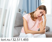Tired girl with headache. Стоковое фото, фотограф Яков Филимонов / Фотобанк Лори