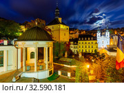 Evening illumination on the streets of Karlovy Vary. Czech Republic. Стоковое фото, фотограф Яков Филимонов / Фотобанк Лори