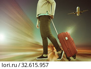 Woman with suitcase awaiting aircraft. Стоковое фото, фотограф Яков Филимонов / Фотобанк Лори