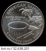 Монета 25 центов США. Штаты и территории. Американское Самоа (2019 год). Стоковое фото, фотограф Владимир Макеев / Фотобанк Лори