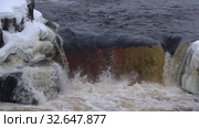 Водопад Воицкий падун февральским днем. Карелия, Россия (2019 год). Стоковое видео, видеограф Виктор Карасев / Фотобанк Лори