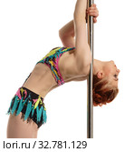 Sport and dance. Red-haired gymnast posing on pole. Стоковое фото, фотограф Гурьянов Андрей / Фотобанк Лори