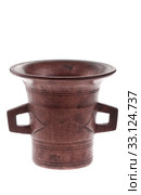 Bronze ancient mortar with handles - isolated on white background. Стоковое фото, фотограф Sergiy Artsaba / PantherMedia / Фотобанк Лори