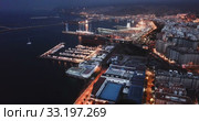 Evening panoramic view of Mediterranean coastal city of Almeria with harbor, Spain (2019 год). Стоковое видео, видеограф Яков Филимонов / Фотобанк Лори