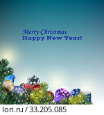 new year greeting card on blue background. Стоковое фото, фотограф Andrey Lipinskiy / PantherMedia / Фотобанк Лори