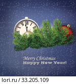 Illustration of clock and Christmas decorations. Стоковое фото, фотограф Andrey Lipinskiy / PantherMedia / Фотобанк Лори
