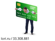 Businessman in credit card burden concept in pillory. Стоковое фото, фотограф Elnur / Фотобанк Лори