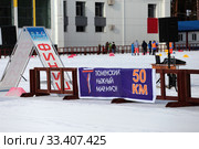 Финишный ворота. ХХ Тюменский лыжный марафон в Заводоуковске (2020 год). Редакционное фото, фотограф Анатолий Матвейчук / Фотобанк Лори