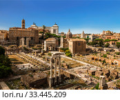 Panorama of the ancient buildings of the Roman forum, top view. Rome, Italy (2017 год). Стоковое фото, фотограф Наталья Волкова / Фотобанк Лори