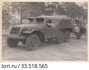 Советский бронетранспортер БТР-152 с прицепом ПМР-2. Старая фотография времён СССР. Стоковое фото, фотограф александр афанасьев / Фотобанк Лори