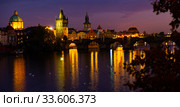 Night view of Charles bridge. Prague. Czech Republic. Стоковое фото, фотограф Яков Филимонов / Фотобанк Лори