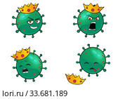 Cartoon Illustrations of the character coronavirus. Стоковая иллюстрация, иллюстратор Анастасия Филиппова / Фотобанк Лори