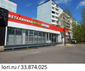 Ветклиника "Био Вет", универсам "Магнит" (Алтайская улица, 17а). Девятиэтажный четырёхподъездный панельный жилой дом серии I-515/9Ш (Алтайская улица, 19). Район Гольяново. Город Москва (2020 год). Редакционное фото, фотограф lana1501 / Фотобанк Лори