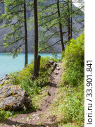 Trekking on the shore of the azure lake. Стоковое фото, фотограф Gagara / Фотобанк Лори