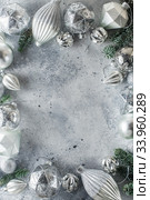 Christmas background with perimeter Christmas decorations. Стоковое фото, фотограф Nataliia Zhekova / Фотобанк Лори