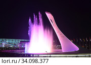 Цветомузыкальный фонтан в Олимпийском парке города Сочи (2014 год). Редакционное фото, фотограф Александр Карпенко / Фотобанк Лори