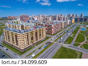 Кудрово солнечным майским днем. Пригороды Санкт-Петербурга (аэросъемка) (2020 год). Редакционное фото, фотограф Виктор Карасев / Фотобанк Лори
