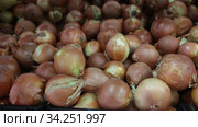 Red and white onion in the supermarket. Стоковое видео, видеограф Яков Филимонов / Фотобанк Лори