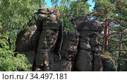 Скалы Четыре Брата в Белокурихе на Алтае / Aerial video of rock Four Brothers in the forest on a mountain near the Altai resort of Belokurikha. Стоковое видео, видеограф Сергей Пристяжнюк (Serg Zastavkin) / Фотобанк Лори