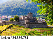 Medieval castle of Montebello on summer day. Bellinzona. Switzerland. Стоковое фото, фотограф Яков Филимонов / Фотобанк Лори