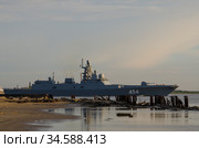Российский военный фрегат "Адмирал Горшков". Россия, Архангельская область (2020 год). Редакционное фото, фотограф Яковлев Сергей / Фотобанк Лори