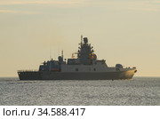 Российский военный фрегат "Адмирал Горшков". Россия, Архангельская область (2020 год). Редакционное фото, фотограф Яковлев Сергей / Фотобанк Лори