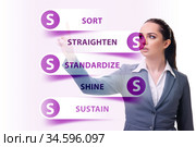 Businesswoman in 5S workplace organisation concept. Стоковое фото, фотограф Elnur / Фотобанк Лори