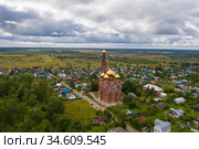 Panorama of the city of Vichuga with the Church of the Resurrection of Christ on a summer day, Ivanovo region, Russia (2020 год). Стоковое фото, фотограф Валерий Смирнов / Фотобанк Лори