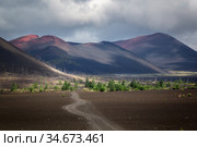 Slag cones of Plosky Tolbachik volcano. Редакционное фото, фотограф Вита Фортуна / Фотобанк Лори