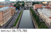 Крюков канал у впадения в Мойку. Санкт-Петербург. Вид сверху. (2020 год). Стоковое видео, видеограф Beerkoff / Фотобанк Лори