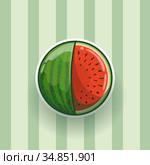 Red ripe watermelon vector isolated on green background. Стоковое фото, фотограф Эльвира Рахманова / Фотобанк Лори