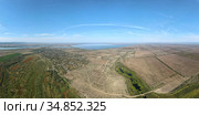 Aerial view on flood-meadow in Kartal Eco Park,Orlovka village and Karta lake, Reni raion, Odessa oblast, Ukraine, Eastern Europe. Стоковое фото, фотограф Некрасов Андрей / Фотобанк Лори