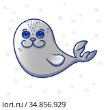 Cute funny cartoon seal - sea calf. Стоковая иллюстрация, иллюстратор Эльвира Рахманова / Фотобанк Лори