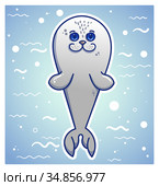 Cute funny cartoon seal - sea calf. Стоковая иллюстрация, иллюстратор Эльвира Рахманова / Фотобанк Лори