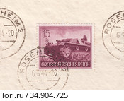 Штурмовое орудие III ( StuG III ). Вооруженные силы: День памяти Героев. Почтовая марка Германии 1944 года. Редакционная иллюстрация, иллюстратор александр афанасьев / Фотобанк Лори