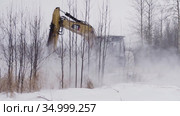 Расчистка земельных участков от кустарника. Кусторез Promac 36 BT RSMDC на базе CAT312 DL в работе. Clearing of land plots from bushes. Promac 36 BT RSMDC brush cutter mount on CAT312 DL at work. (2016 год). Редакционное видео, видеограф Евгений Романов / Фотобанк Лори