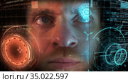 Behind the scene of visual effects making of astronaut GUI, holographic CGI screen. Стоковое видео, видеограф Dzmitry Astapkovich / Фотобанк Лори