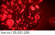 Red blood cells in an artery, flow inside body. 3d render. Стоковая анимация, аниматор Sergey Grishin / Фотобанк Лори