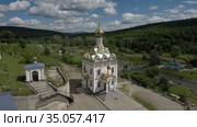 Курорт Красноусольск. Храм Табынской иконы Божией Матери. Вид с воздуха. Krasnousolsk Resort. Church of the Tabyn icon Of the mother of God. Aerial view. (2019 год). Редакционное фото, фотограф Евгений Романов / Фотобанк Лори