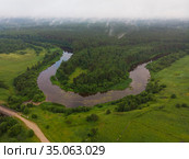 Излучина реки. Поворот реки. Россия, Вельский район, река Пуя (2015 год). Стоковое фото, фотограф Яковлев Сергей / Фотобанк Лори
