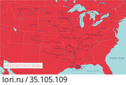 Mississippi River Basin in the USA detailed editable vector map. Стоковая иллюстрация, иллюстратор Jan Jack Russo Media / Фотобанк Лори