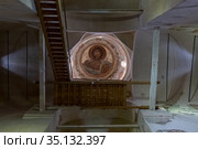Church of the Transfiguration of the Savior, central part of the temple, Christ Pantokrator, painting of the dome, stairs up to the gallery. Стоковое фото, фотограф Олег Иванов / Фотобанк Лори